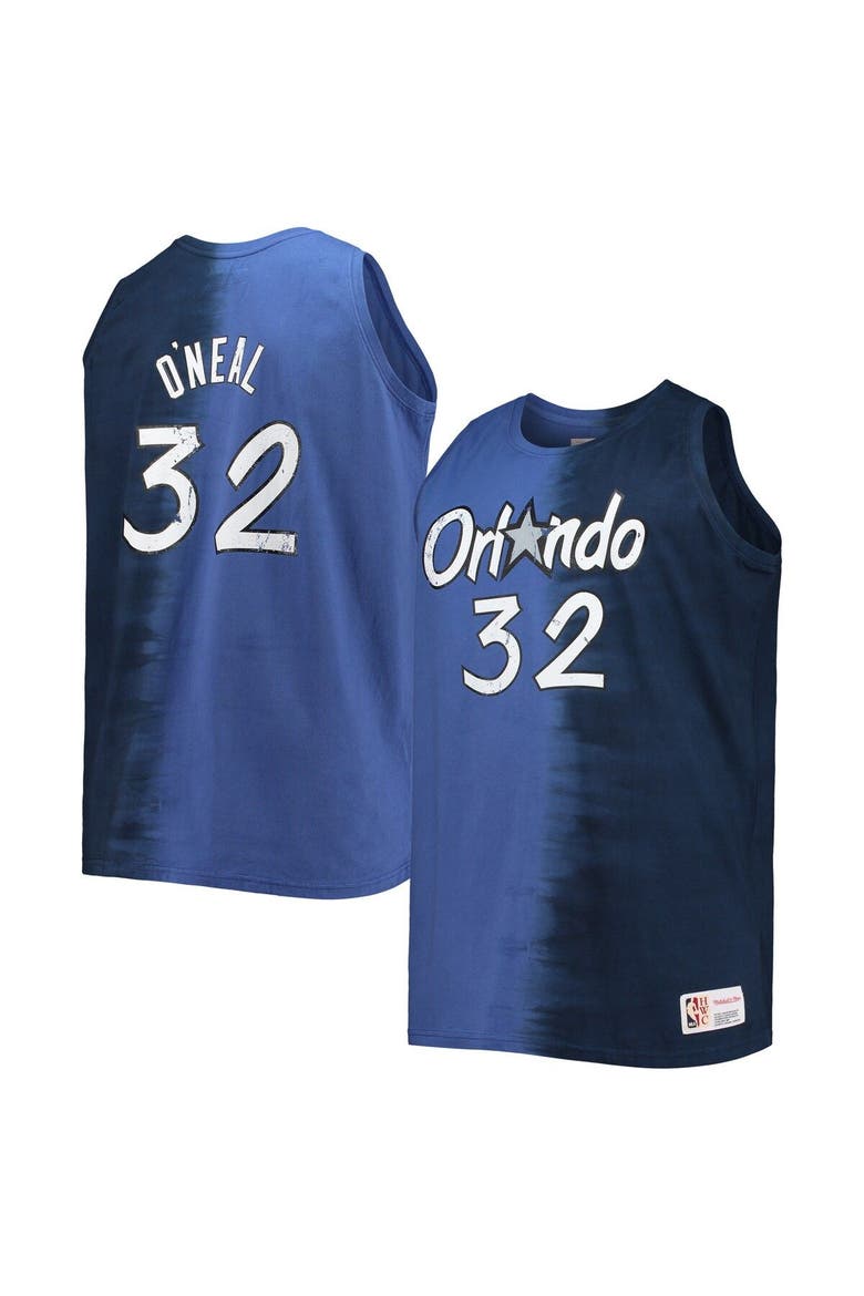 Men's Mitchell & Ness Shaquille O'Neal Blue/Navy Orlando Magic Big & Tall Profile Tie-Dye Player Tank Top, Main, color, Blue