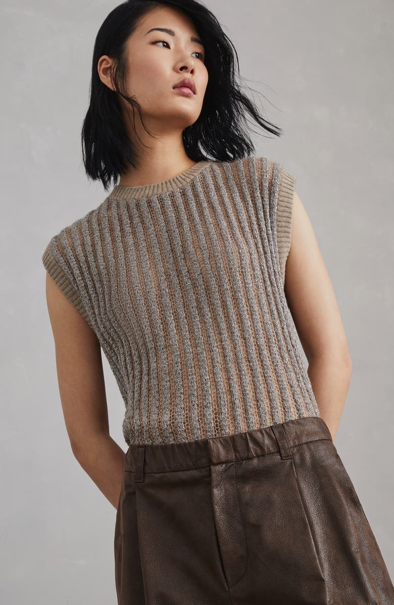 Brunello Cucinelli Wet-effect suede cropped baggy trousers, Alternate, color, 