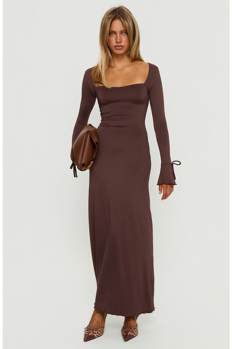 Dalzine Long Sleeve Maxi Dress, Alternate, color, CHOCOLATE