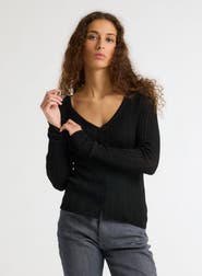 Majestic Filatures Novelty Metallic Rib V-Neck Cardigan