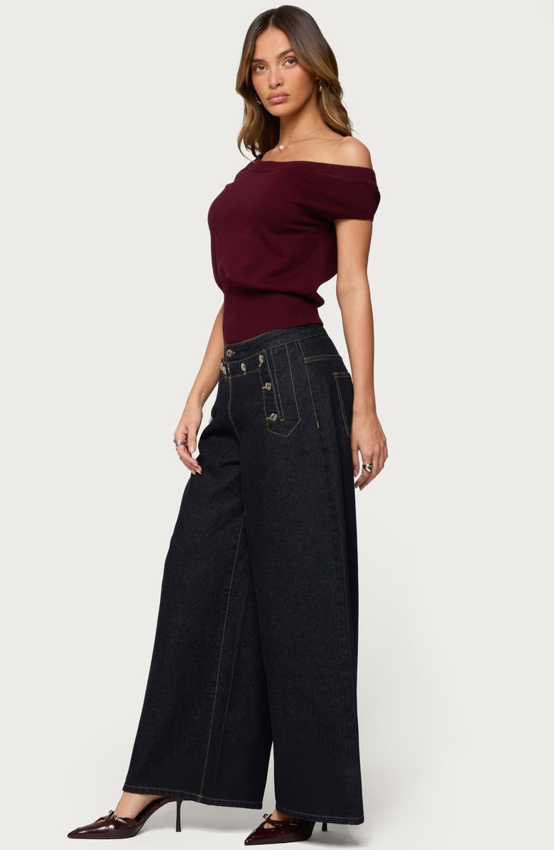 EDIKTED Michaela One-Shoulder Knit Top, Alternate, color, Wine