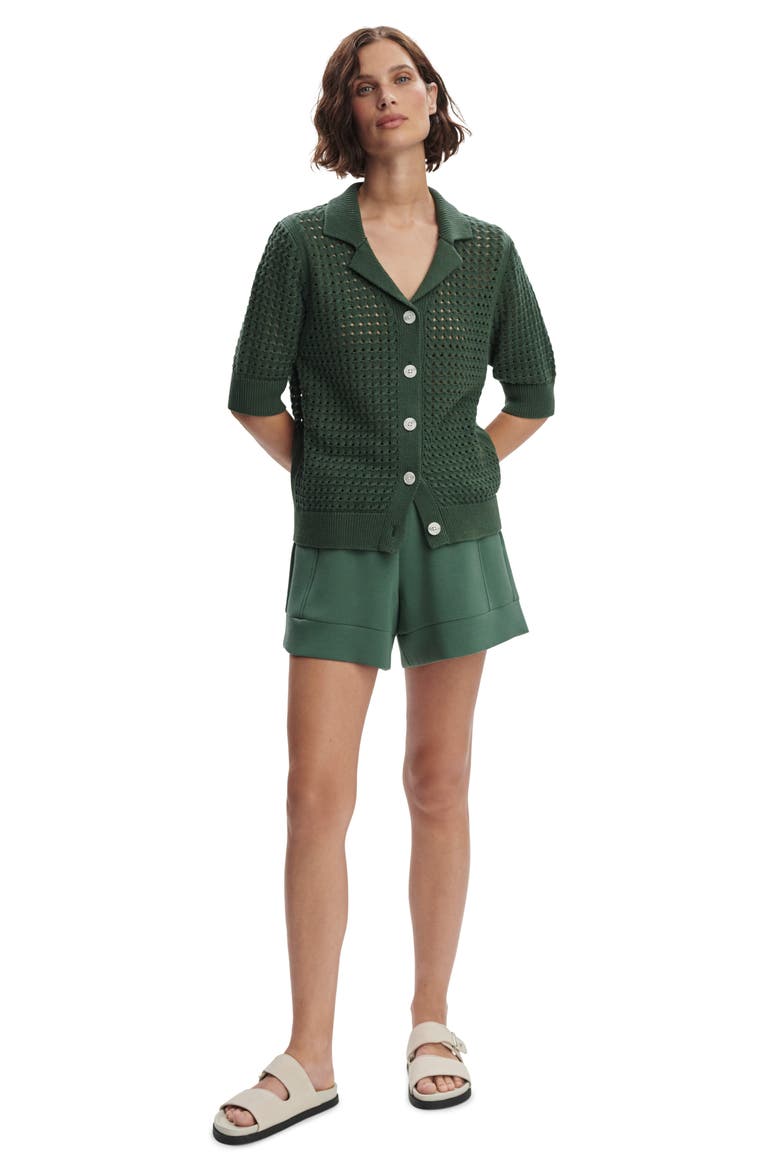 Ellie Open Cable Knit Camp Shirt, Alternate, color, CILANTRO