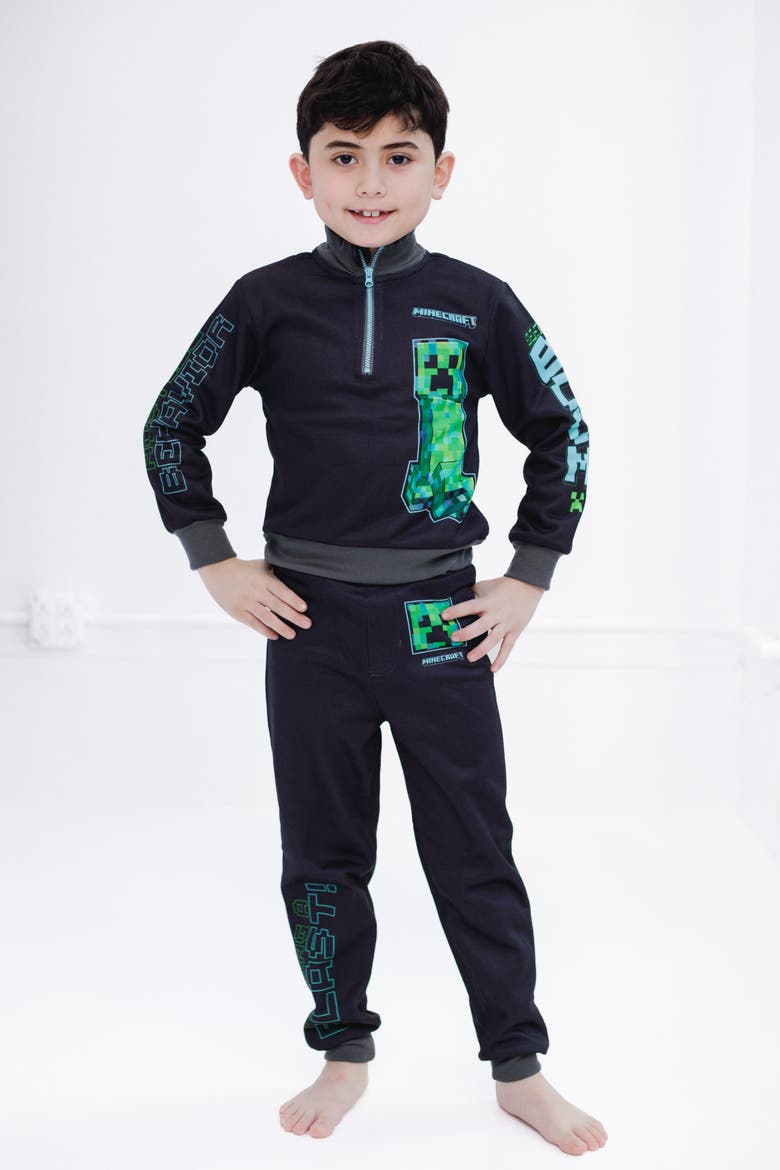 Creeper Fleece Quarter Zip Sweatshirt And Pants Set (little Kid & Big Kid), Alternate, color, Black Green Creeper