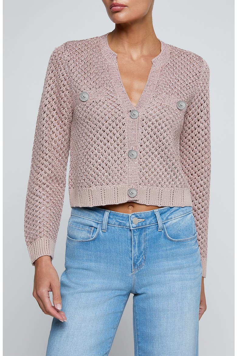 Blanca Sequin Crop Cardigan, Main, color, ADOBE ROSE