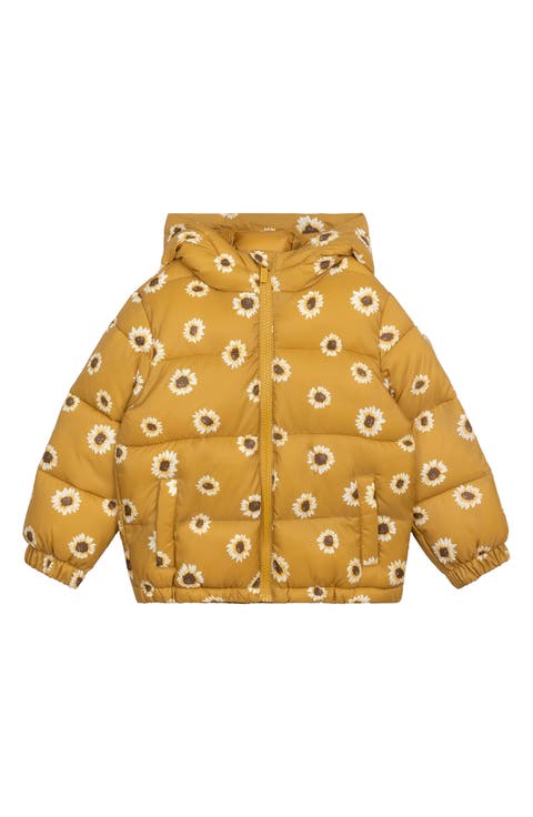 Sunflower Print Hooded Quilted Packable Parka (Baby)