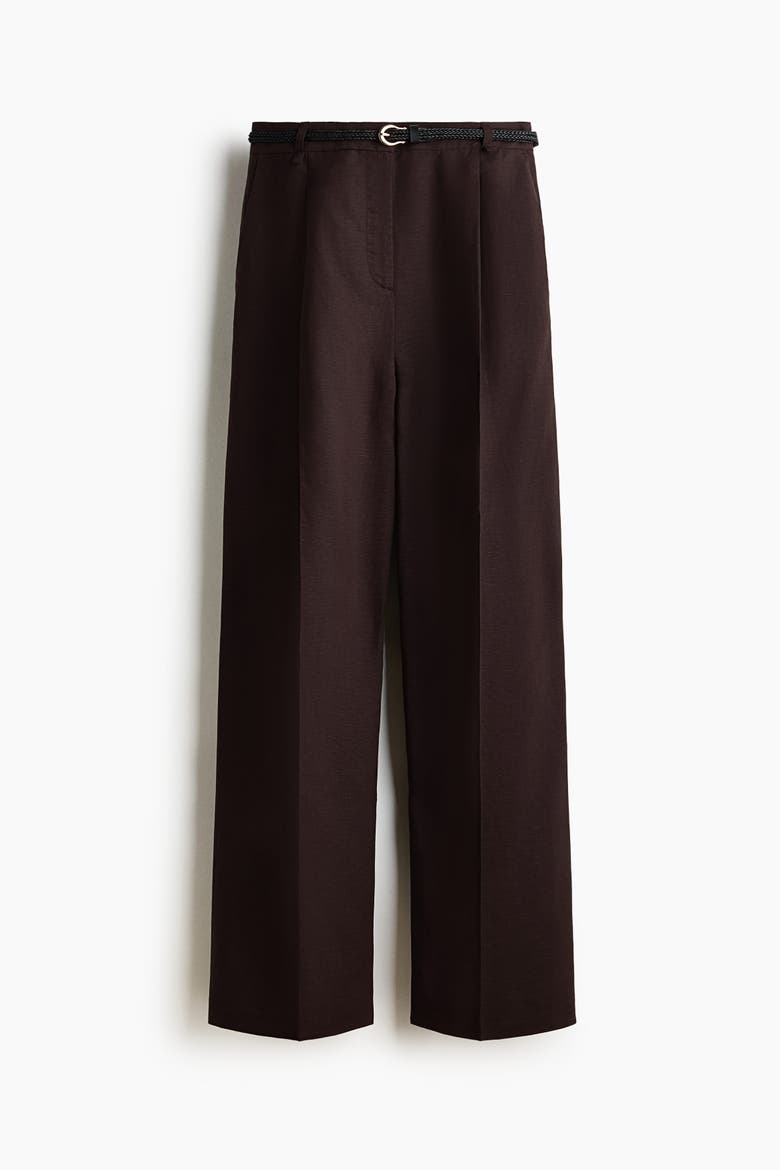 Linen-blend Pants With Belt, Alternate, color, Dark brown