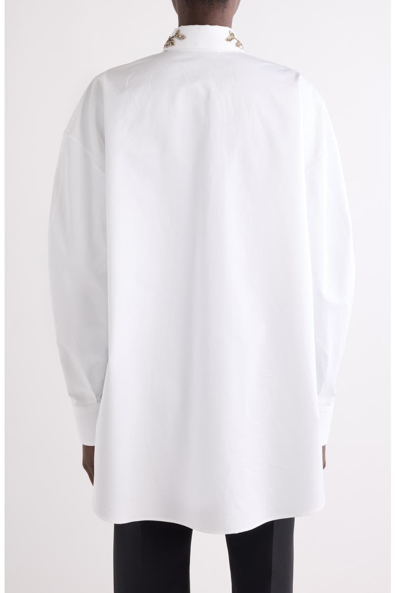 Embellished High-Low Cotton Poplin & Piqué Button-Up Shirt, Alternate, color, WHITE