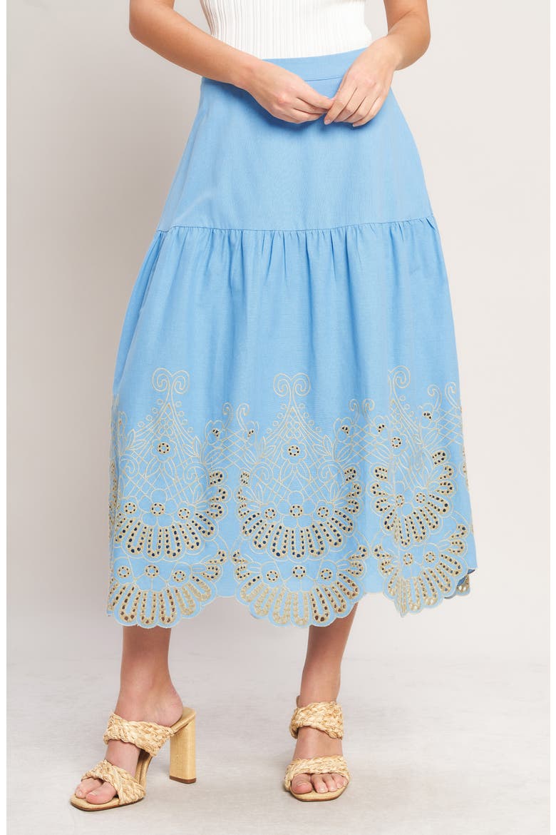 Eyelet Cotton Midi Skirt, Main, color, SKY BLUE