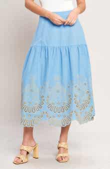 Eyelet Cotton Midi Skirt