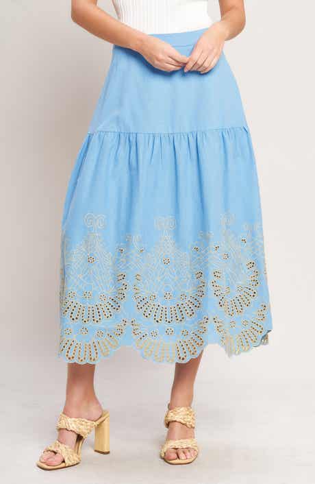 Eyelet Cotton Midi Skirt