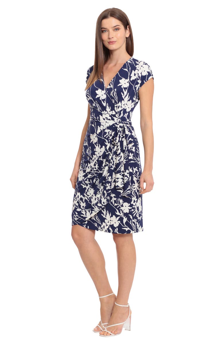 Maggy London Short Sleeve Wrap Dress, Alternate, color, Navy/ Ivory