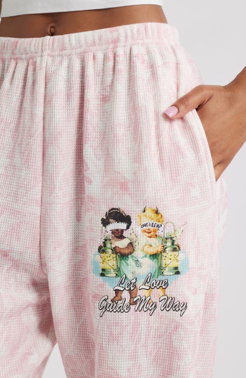 Boys Lie Let Love Guide My Way Kimmy Waffle Knit Sweatpants In Pink
