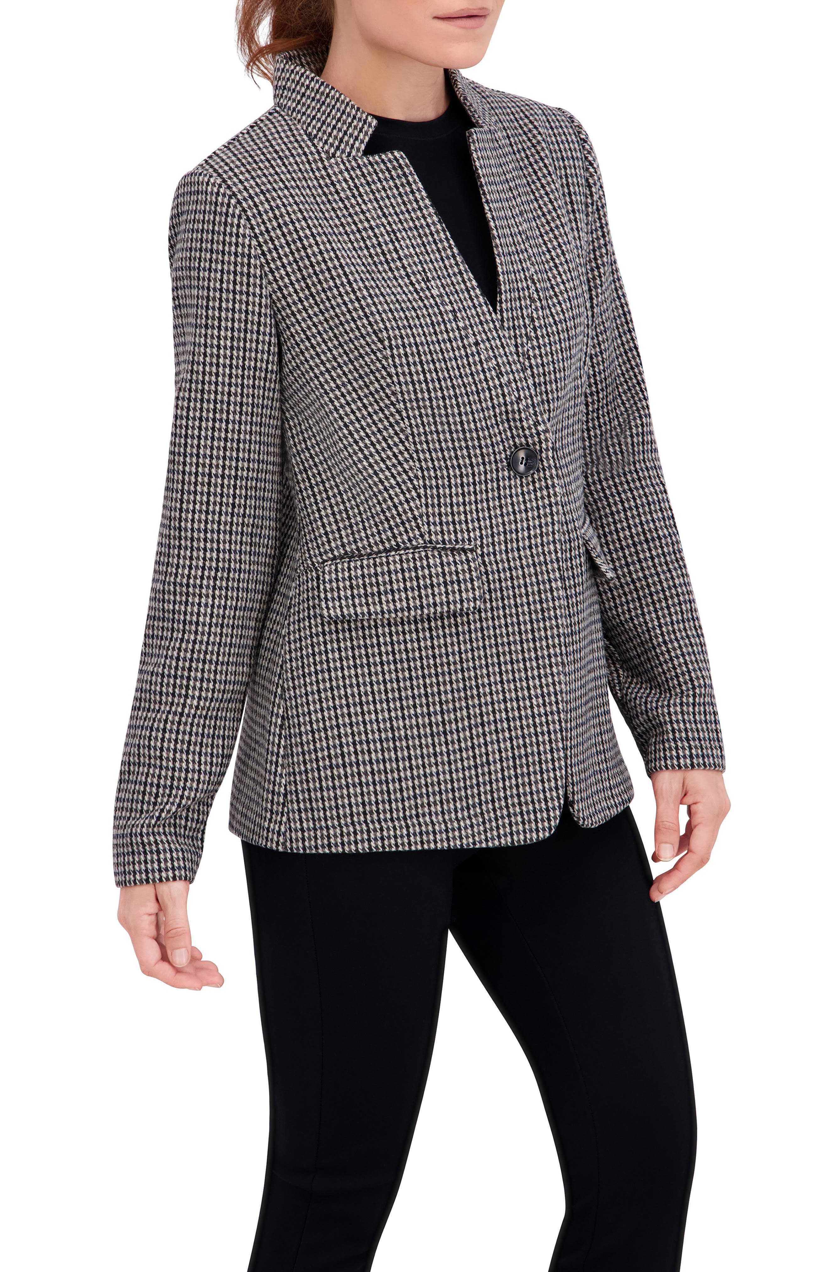 Ookie & Lala Houndstooth Inverted Notch Lapel Blazer (Women ...