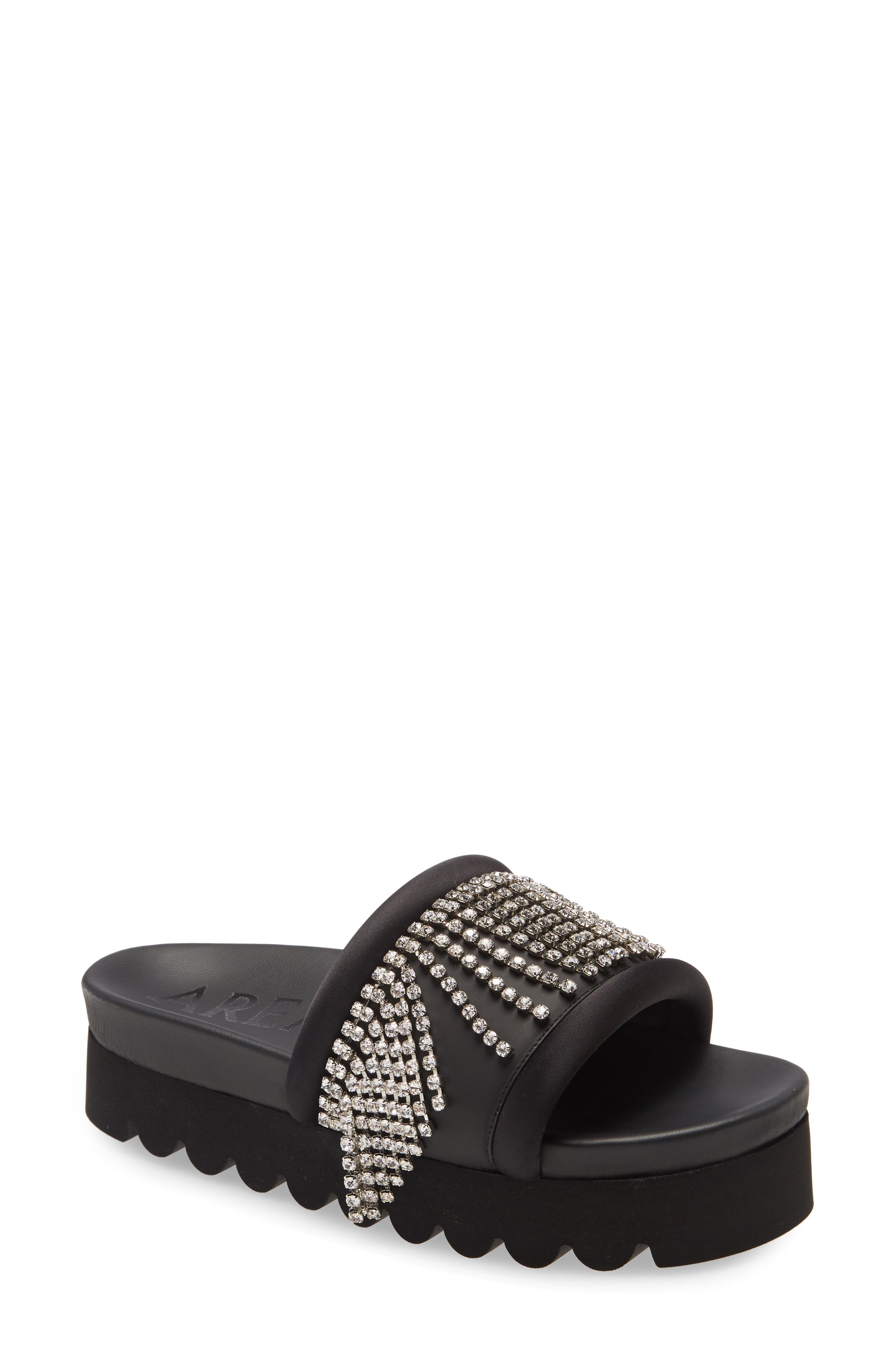 Area Crystal Fringe Platform Slide Sandal, Main, color, 