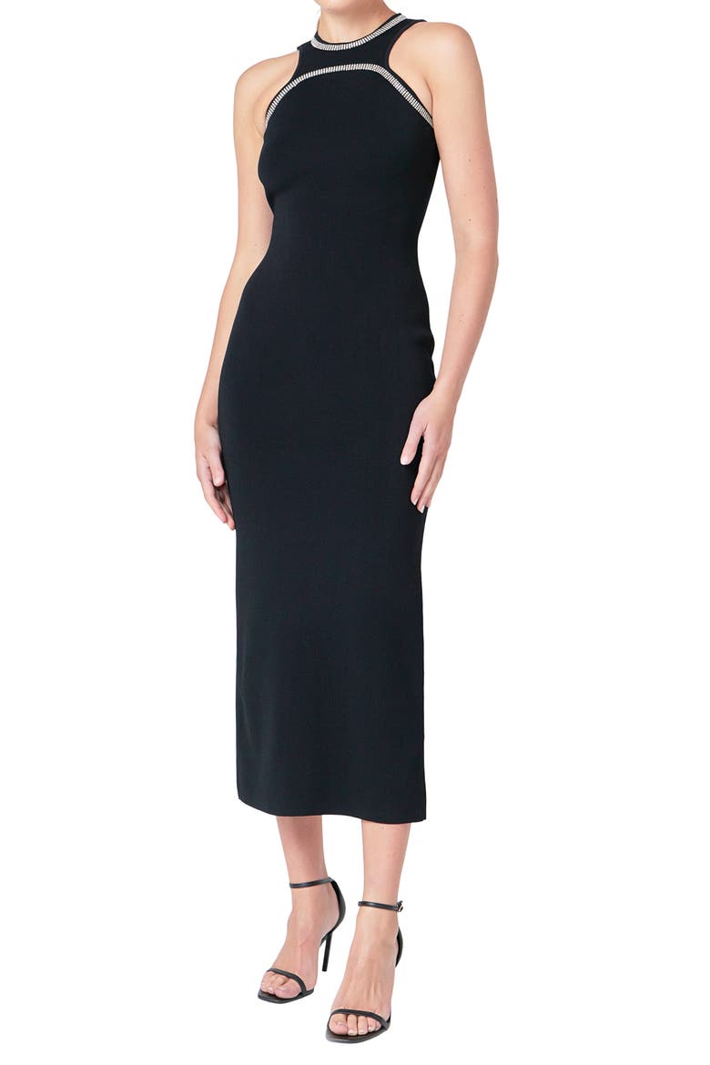 Embellished Trim Sleeveless Knit Dress, Alternate, color, BLACK