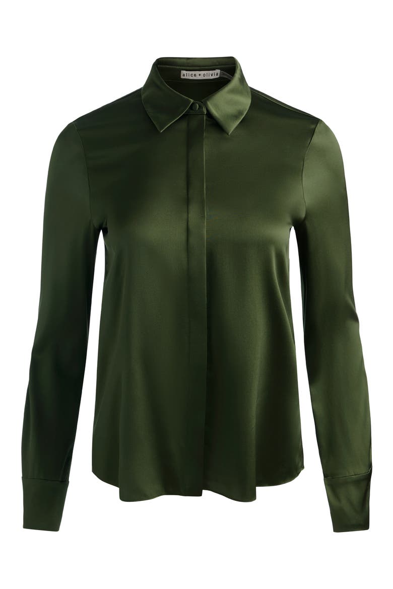 Brady Slim Fit Stretch Silk Button-Up Shirt, Alternate, color, DARK FERN