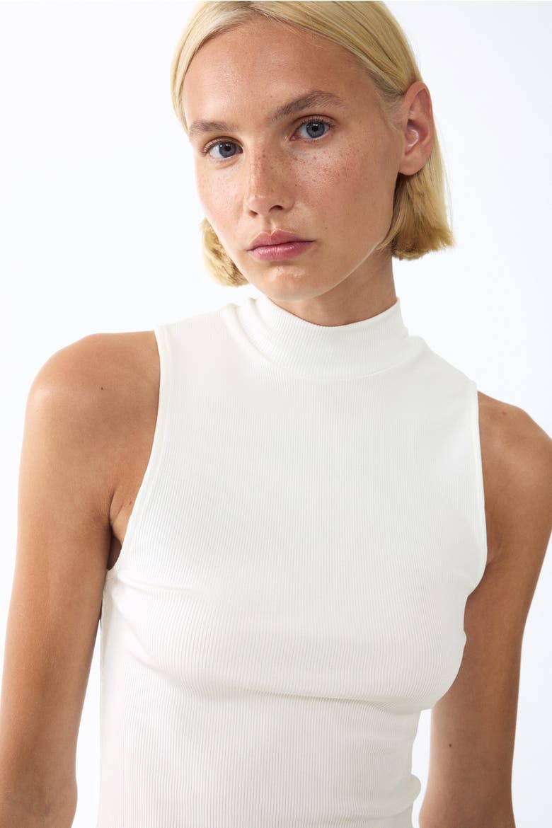Viscose Mock Turtleneck Top, Alternate, color, White