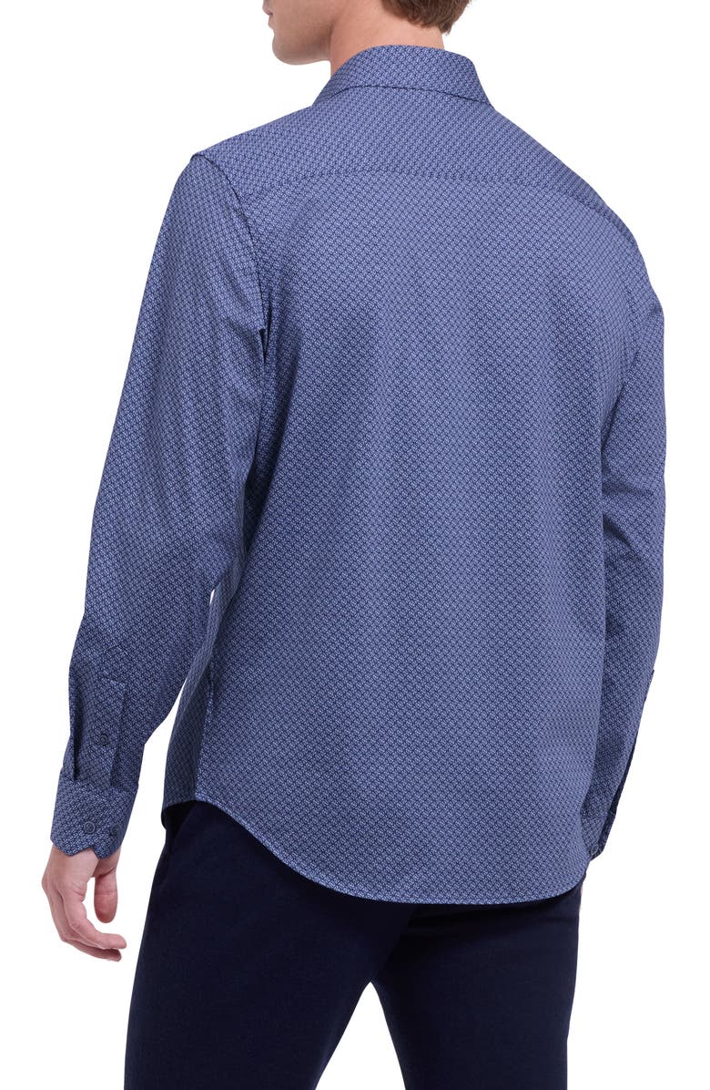 Bugatchi Jimmy OoohCotton<sup>®</sup> Geo Print Button-Up Shirt, Alternate, color, Steel
