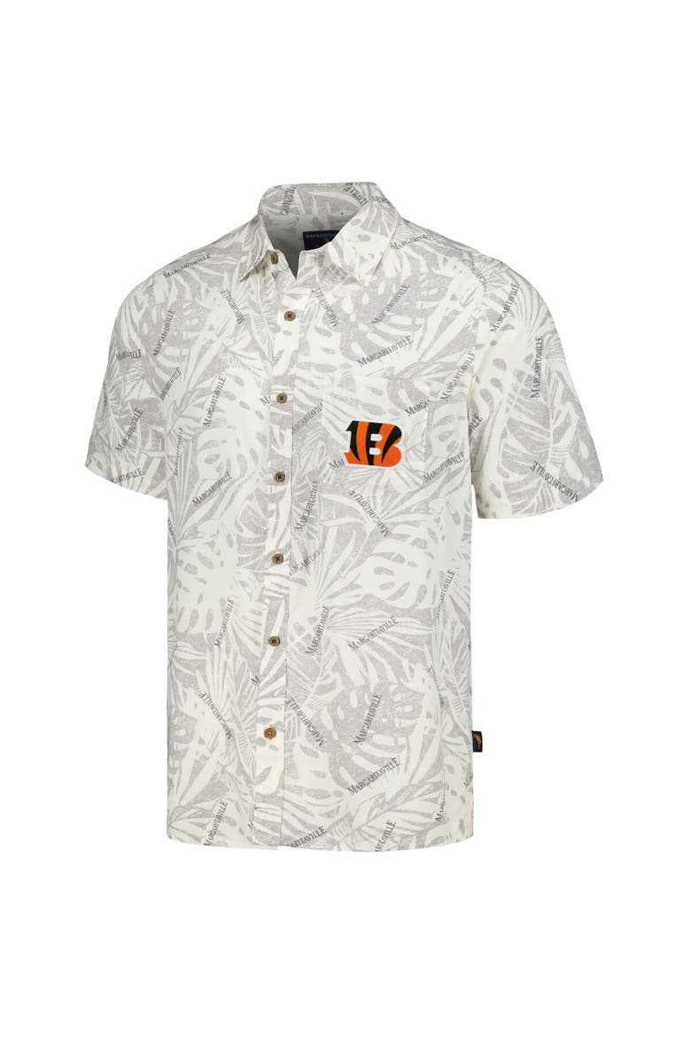 Men's Margaritaville Cream Cincinnati Bengals Sand Washed Monstera Print Party Button-Up Shirt, Alternate, color, Cream