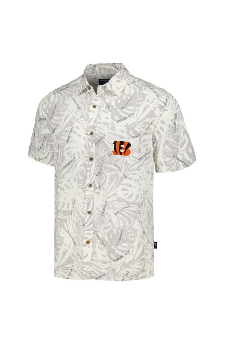Margaritaville Men's Margaritaville Cream Cincinnati Bengals Sand Washed Monstera Print Party Button-Up Shirt, Alternate, color, Cream
