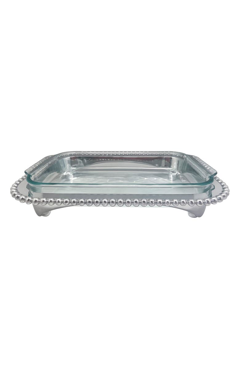 Mariposa Pearled Oblong Casserole Caddy & 3-Quart Pyrex<sup>®</sup> Tray, Main, color, Silver