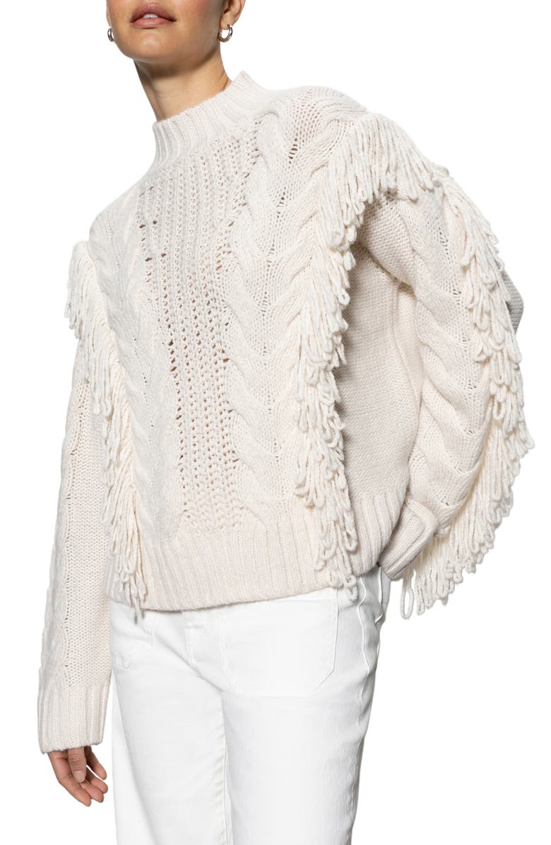 Sanctuary Mixed Stitch Fringe Detail Crewneck Sweater, Alternate, color, 