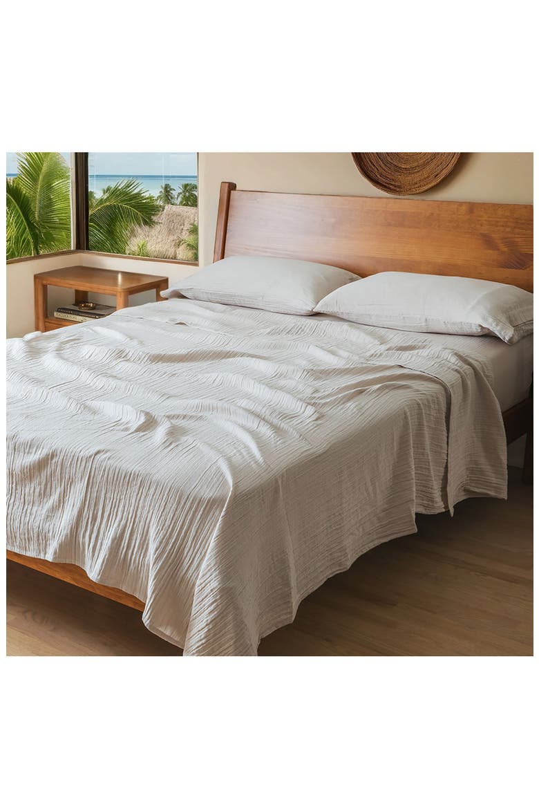 Calm Crinkled Cotton Gauze Flat Sheet, Alternate, color, MORNING FOG