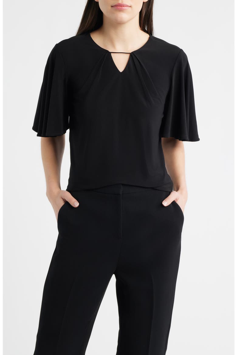 Pleat Neck Bell Sleeve Top, Main, color, ANNE BLACK