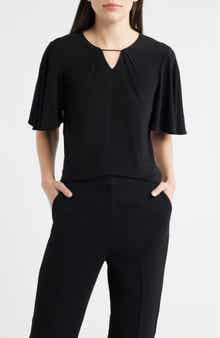 Pleat Neck Bell Sleeve Top