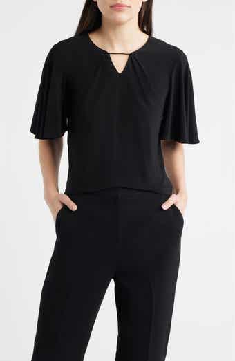 Pleat Neck Bell Sleeve Top