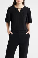 Anne Klein Pleat Neck Bell Sleeve Top