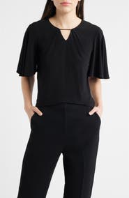 Anne Klein Pleat Neck Bell Sleeve Top