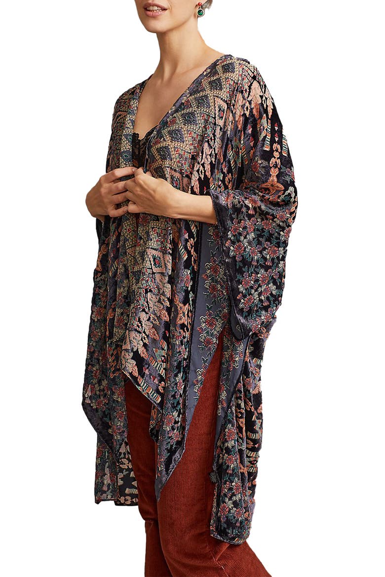 Velvet Geometric Duster, Main, color, BLACK