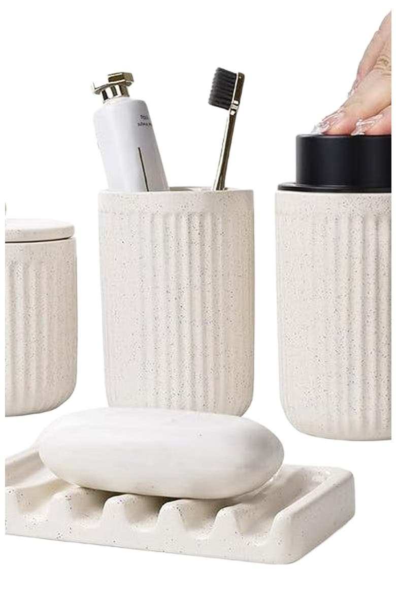 Pockmark Foaming Bathroom Set Recycled Eco-Clay, Main, color, Beige