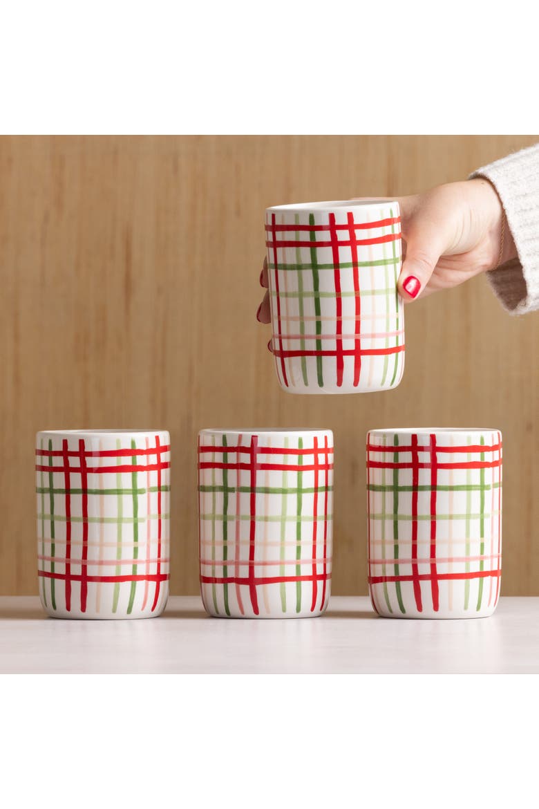 Set of 4 Ceramic Plaid Tumblers Decorative Drinking Glasses, Alternate, color, Multicolored
