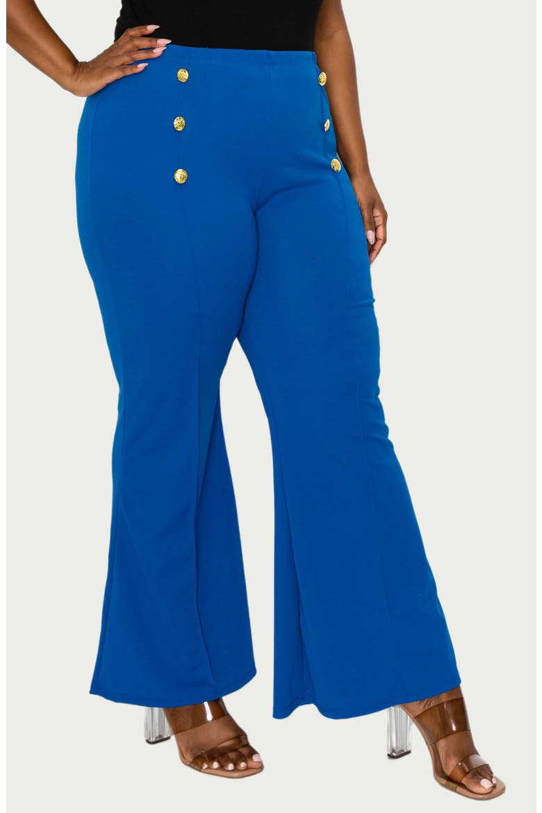 Button High Waist Flare Pants, Alternate, color, BLUE