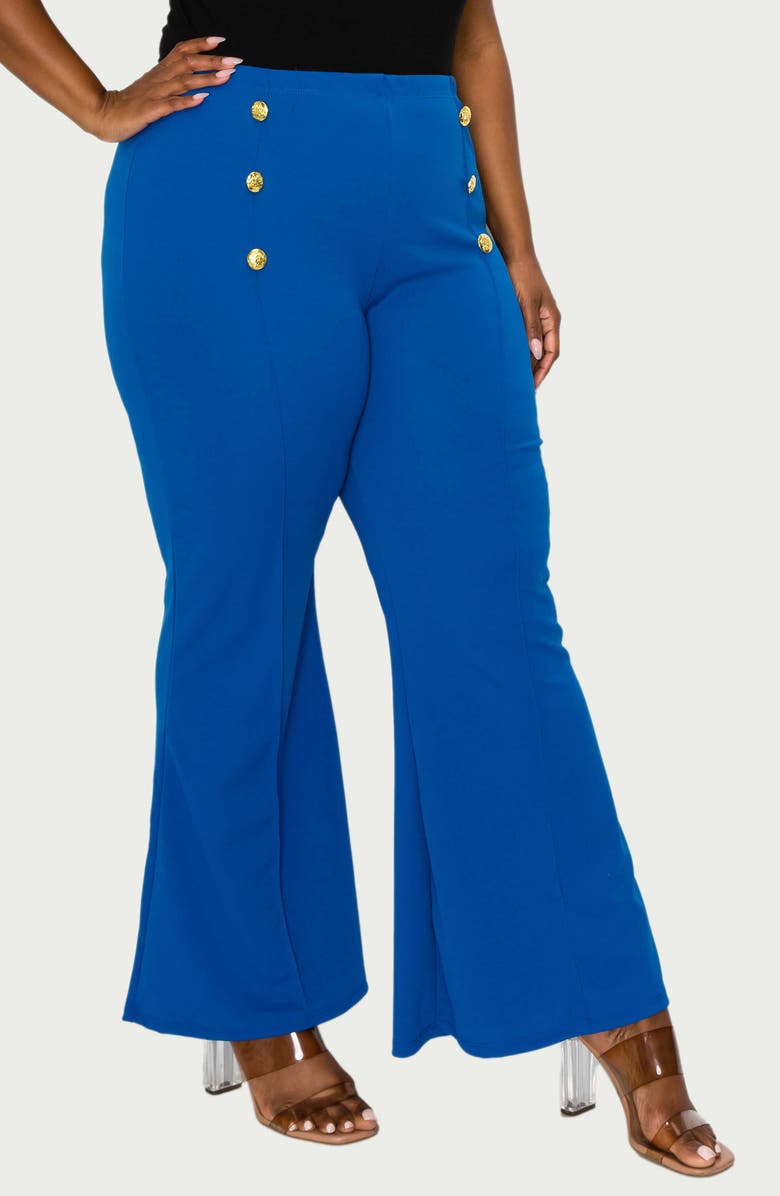 L I V D Button High Waist Flare Pants, Alternate, color, Blue
