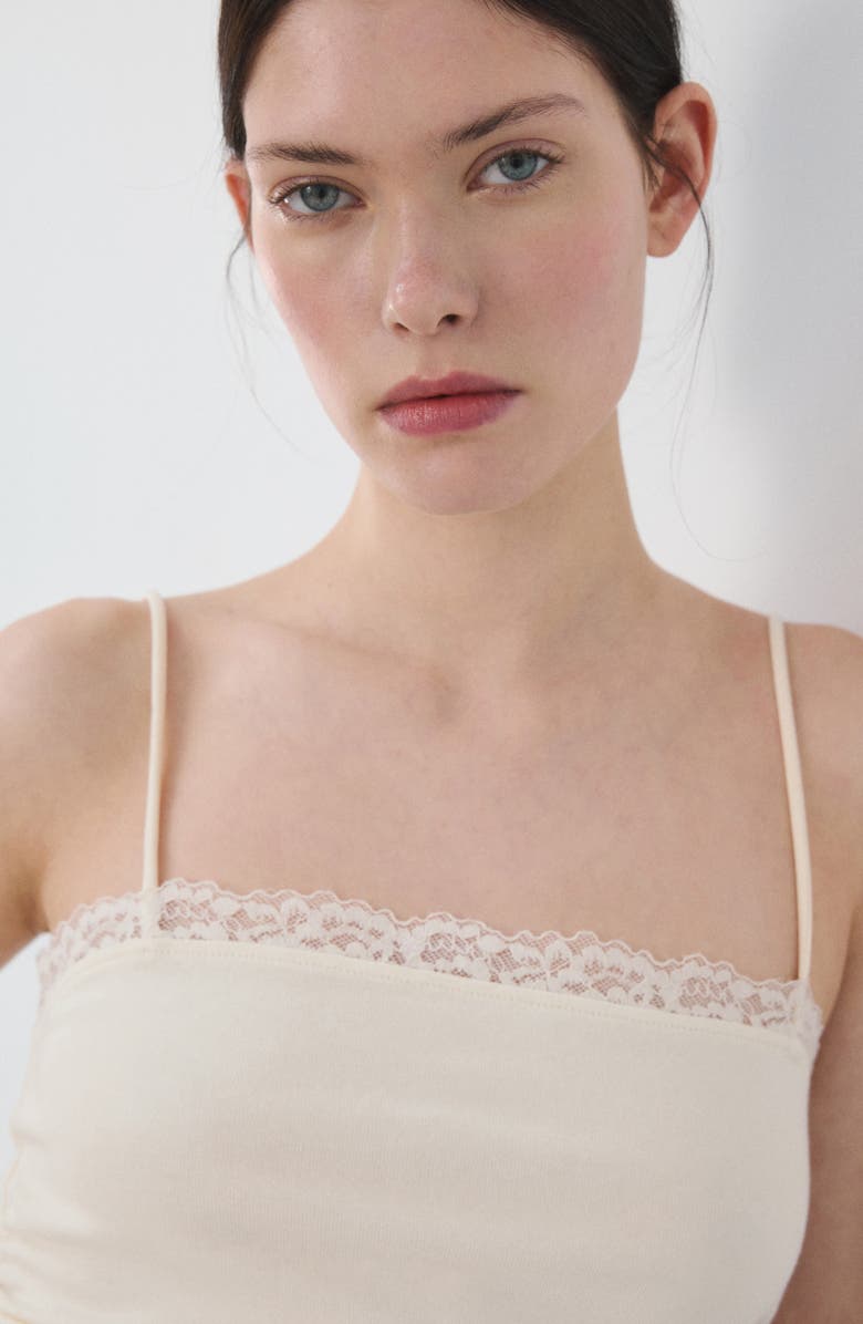 MANGO Lace Trim Stretch-Cotton Blend Camisole, Alternate, color, Vanilla