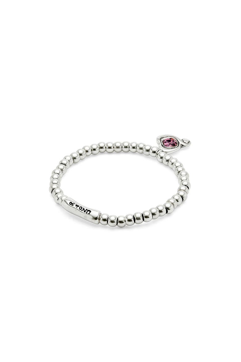 Beaded Stretch Bracelet with Heart and Pink Crystal, Alternate, color, Silver