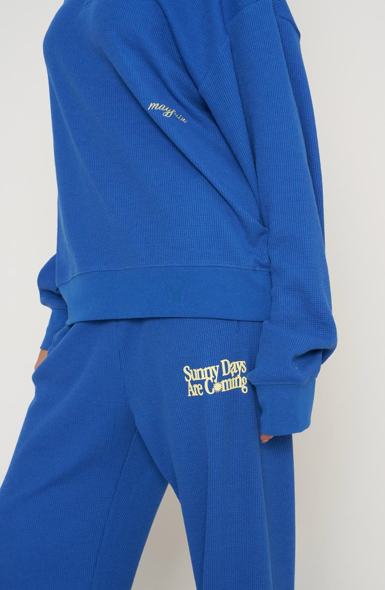THE MAYFAIR GROUP Sunny Days Are Coming Waffle Knit Sweatshirt, Alternate, color, Blue