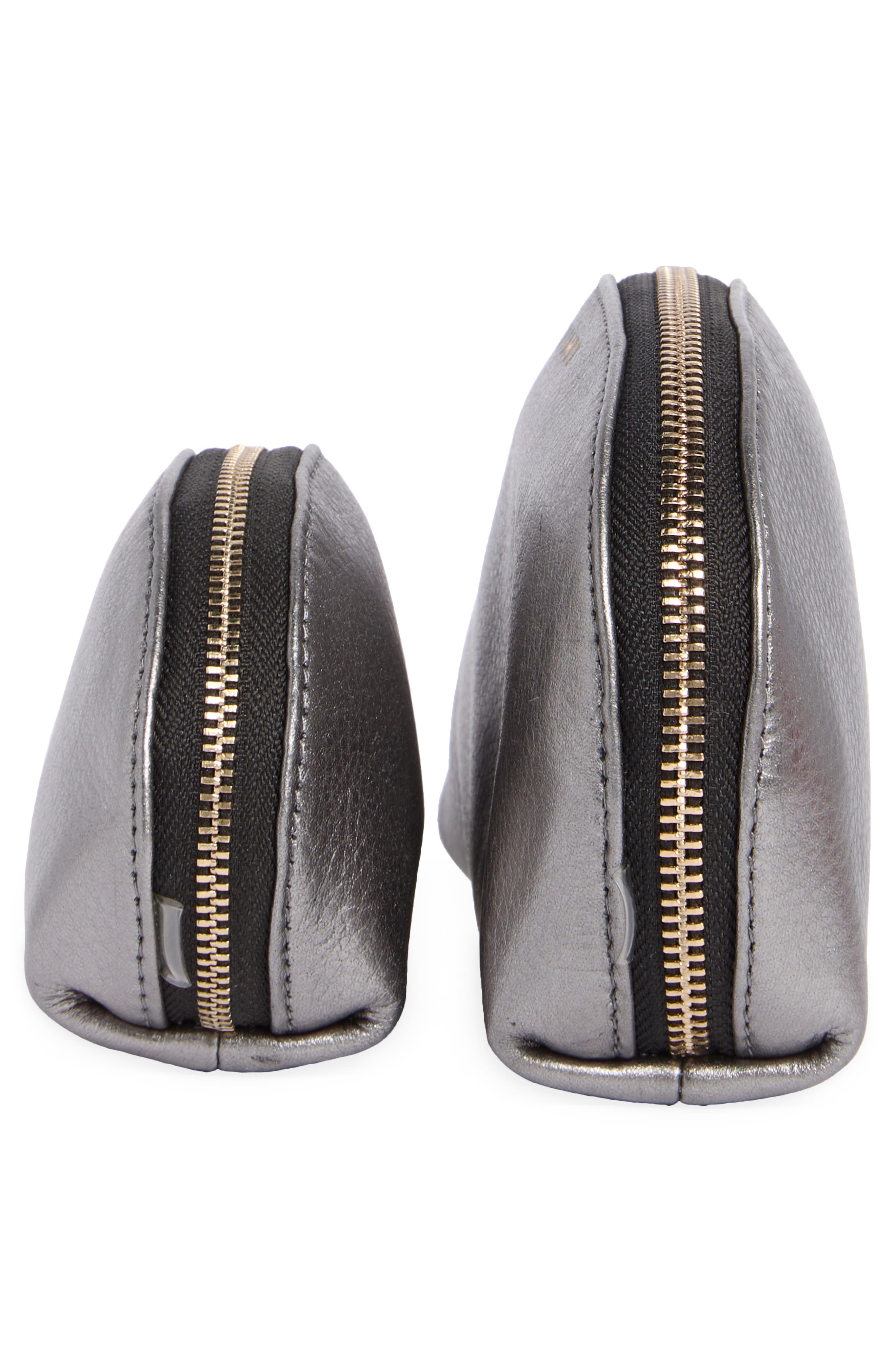 Set of 2 Metallic Leather Zip Pouches, Alternate, color, PEWTER METALLIC