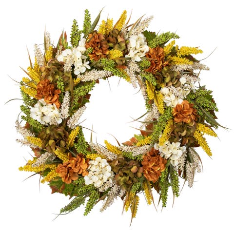 Hydrangea Artificial Fall Harvest Twig Wreath - 28"