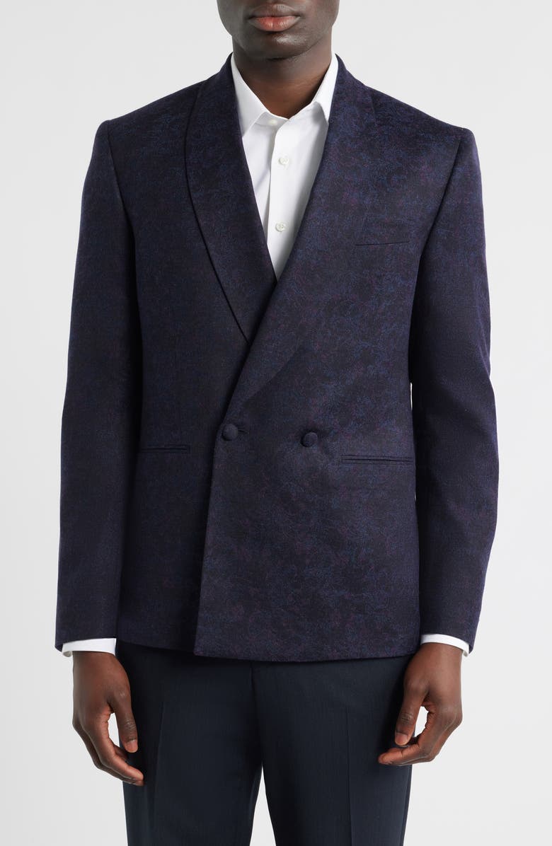 Jack Victor Ellis Purple Wool & Cashmere Shawl Collar Double Breasted Dinner Jacket, Main, color, Navy