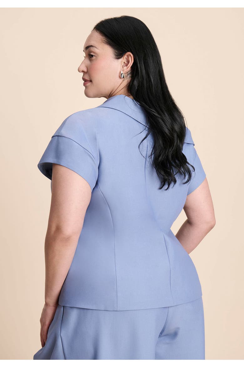 Asym Neckline Short Sleeve Blazer, Alternate, color, DUSTY BLUE