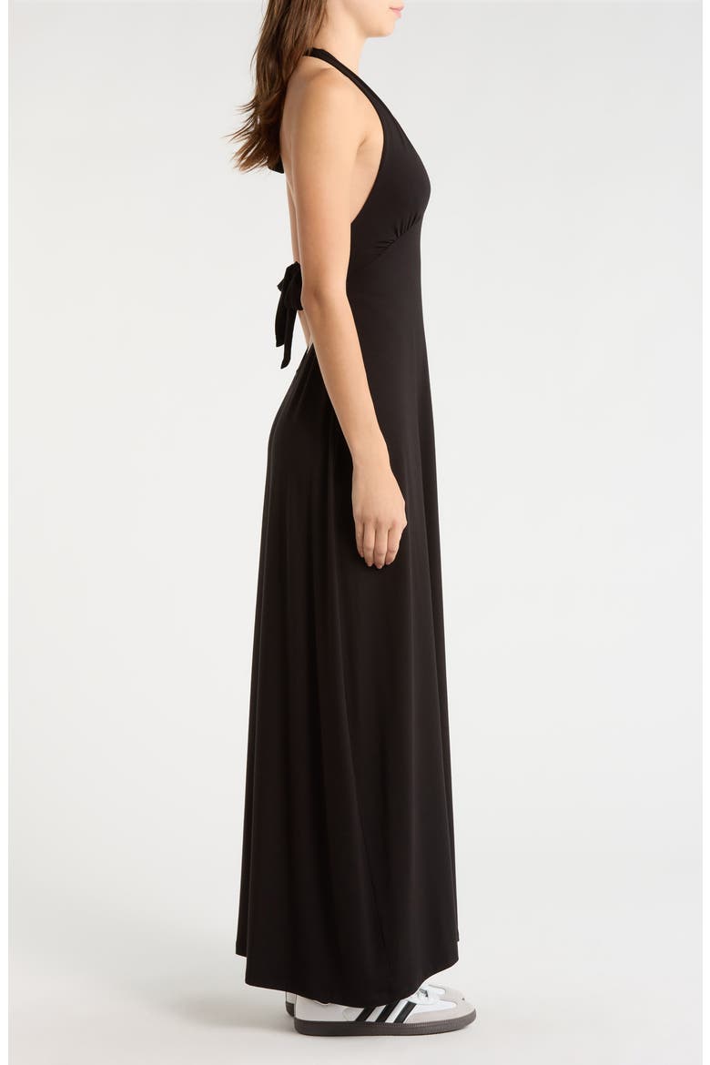 Alexa Plunge Halter Neck Midi Dress, Alternate, color, BLACK