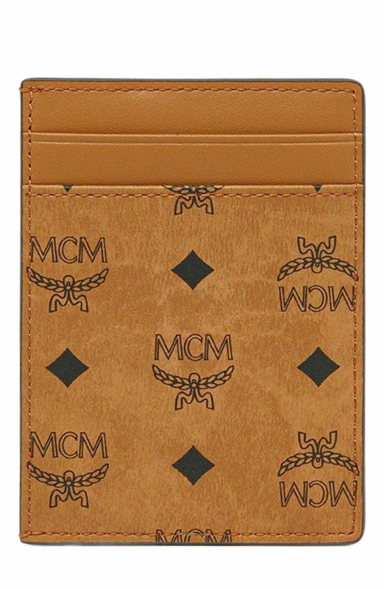 MCM Aren Card Case in Visetos, Alternate, color, Cognac