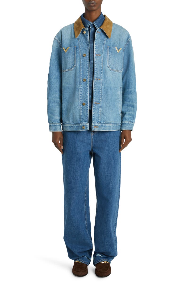 Valentino Garavani Corduroy Trim Denim Jacket, Alternate, color, 