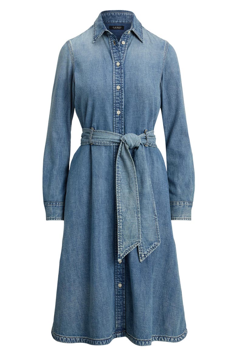 Belted Denim Shirtdress, Alternate, color, ODWIN WASH