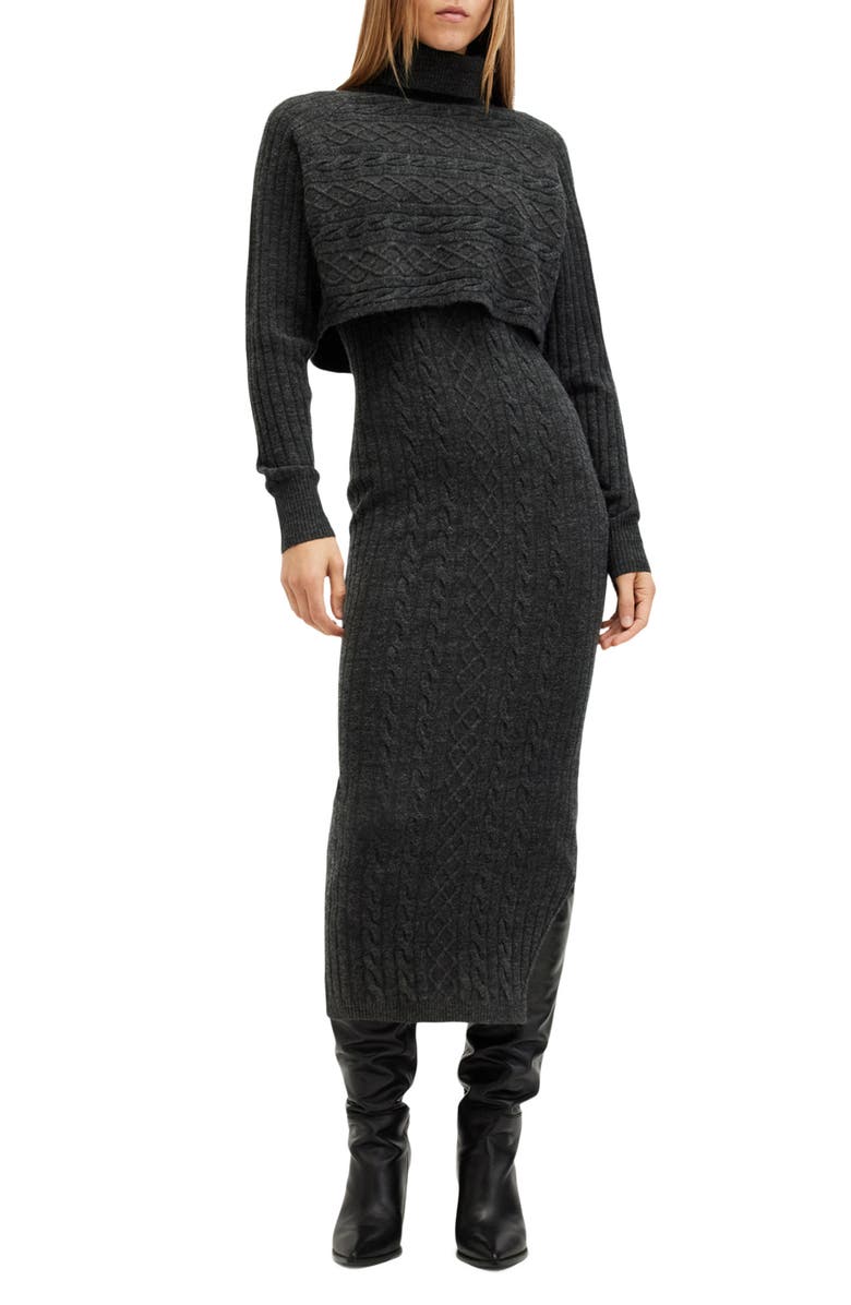 AllSaints Muriel Cotton & Wool Blend Turtleneck Sweater & Dress Set, Main, color,