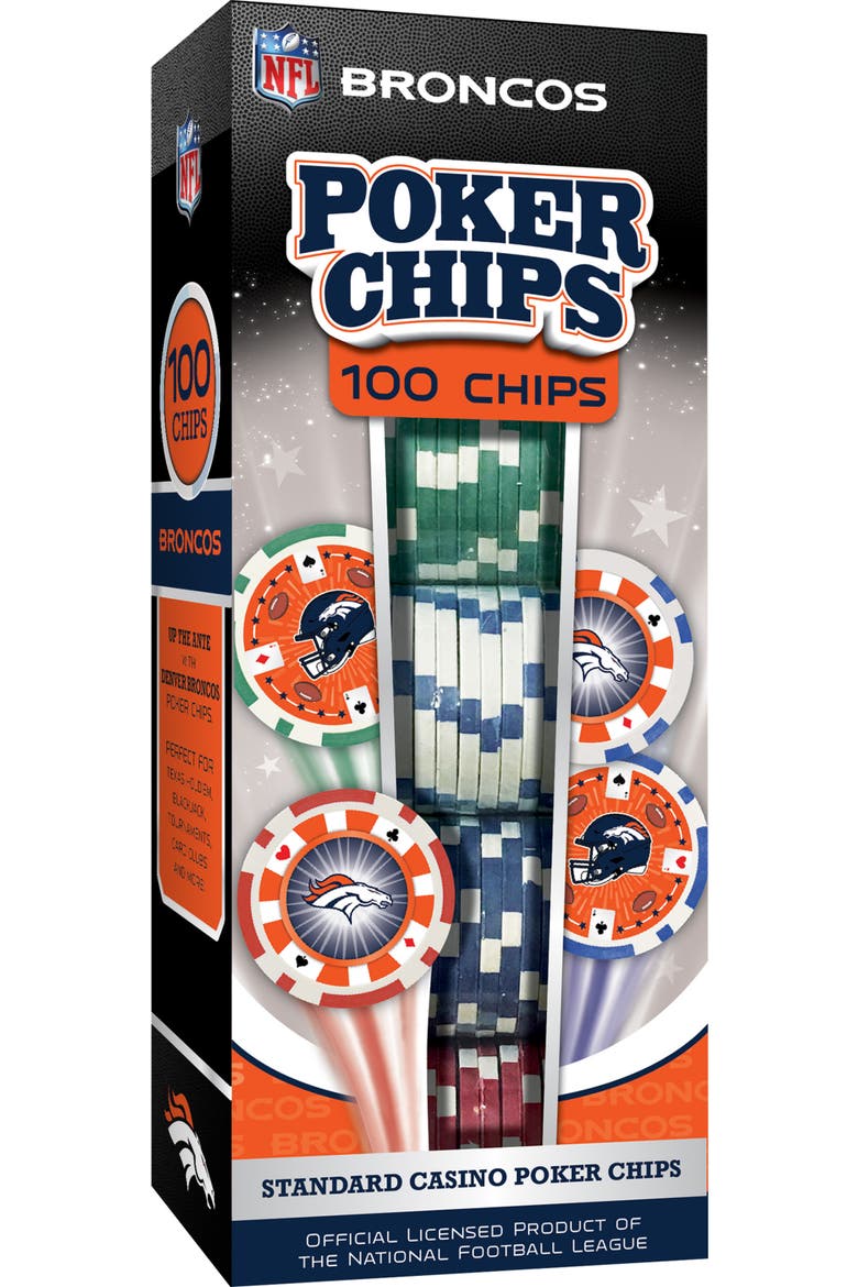 Denver Broncos 100 Piece Poker Chips, Main, color, Multicolor
